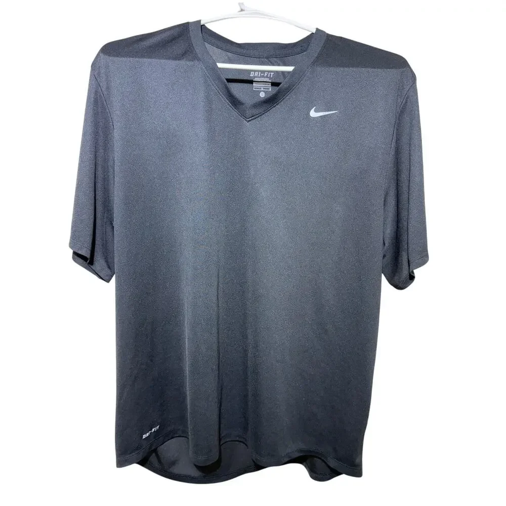 Nike Dri-FIT Black Gray Gradient Fade Tennis Shirt Men's L Athletic